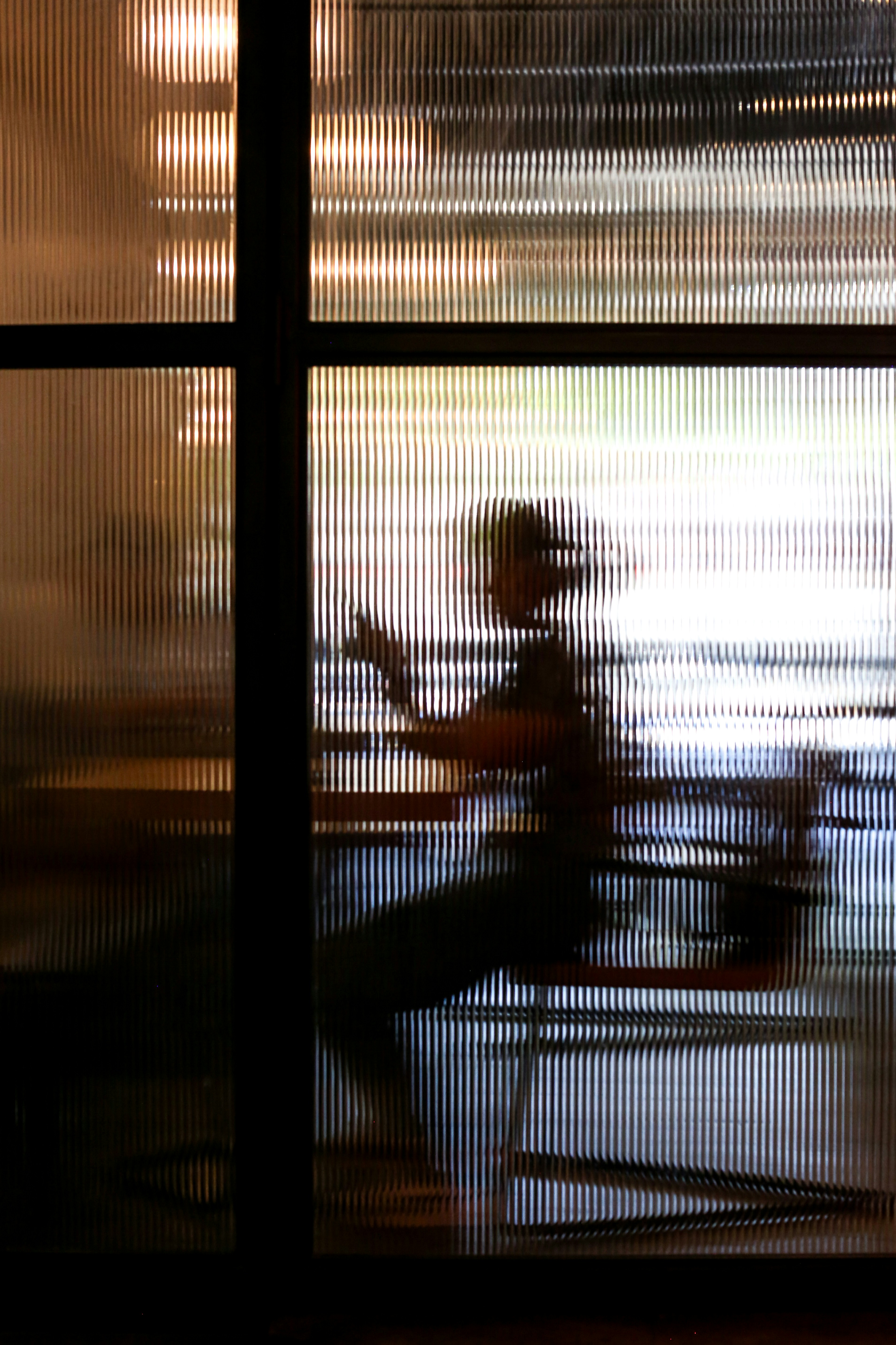 Silhouette behind reeded glass